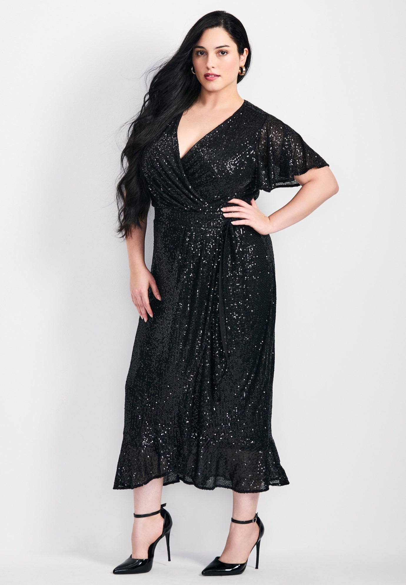 Nina Sequin Wrap Dress image number 2