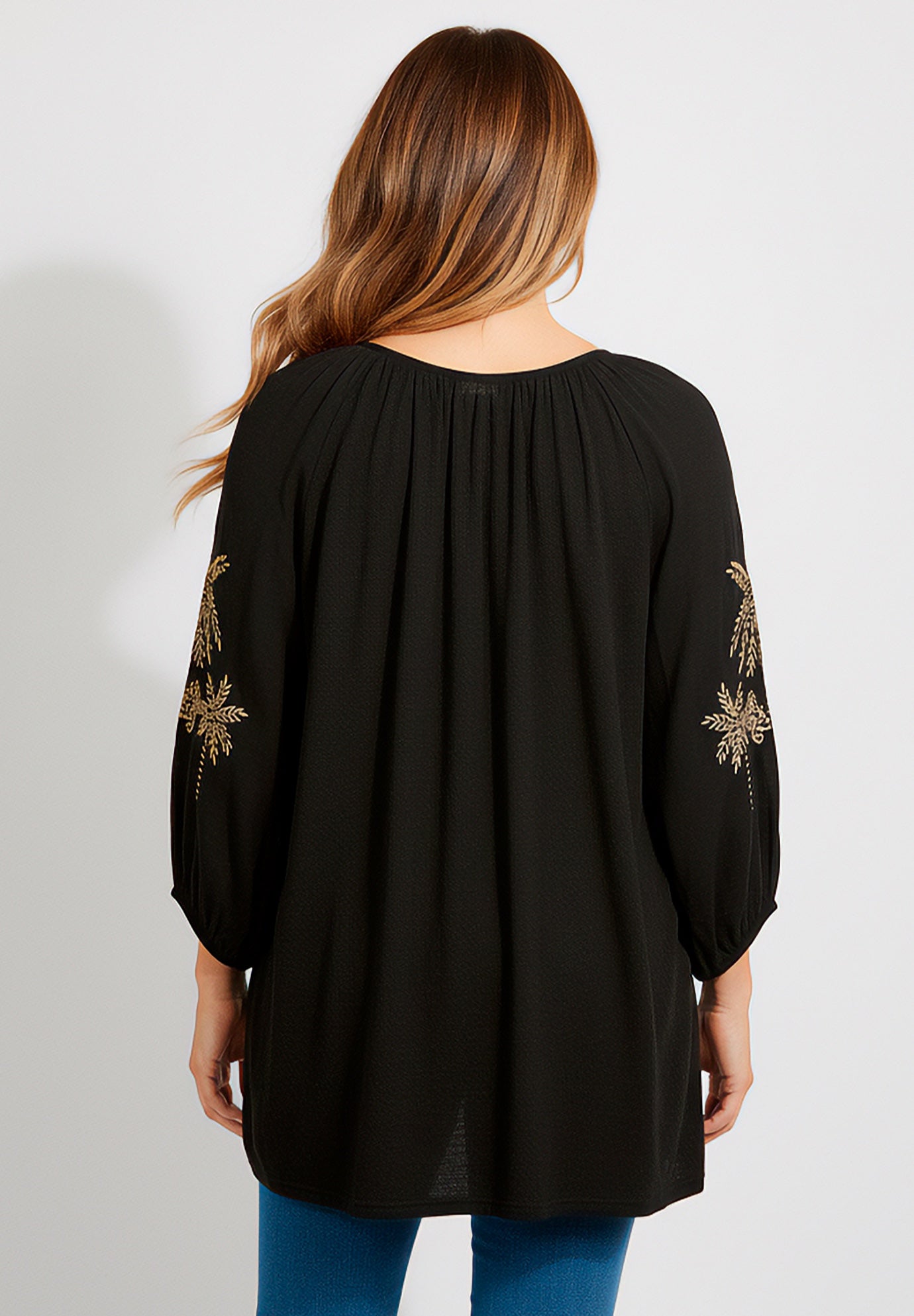 Plus Size Tie-Neck Puff Sleeve Blouse image number 4