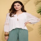 Plus Size Tie-Neck Puff Sleeve Blouse image number null