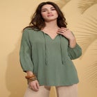 Plus Size Tie-Neck Puff Sleeve Blouse image number null