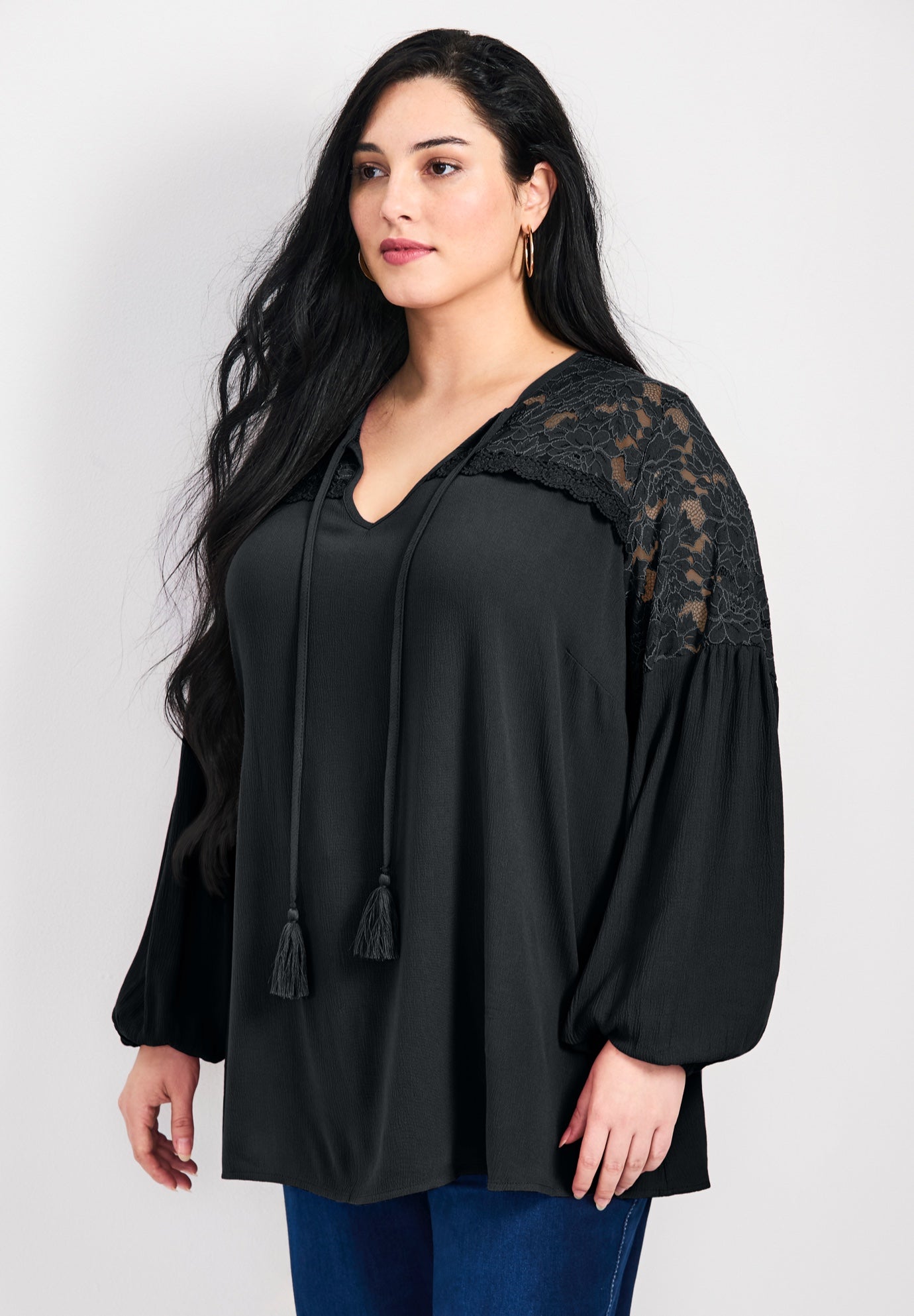 Marcie Lace Yoke Long Sleeve Top image number 2
