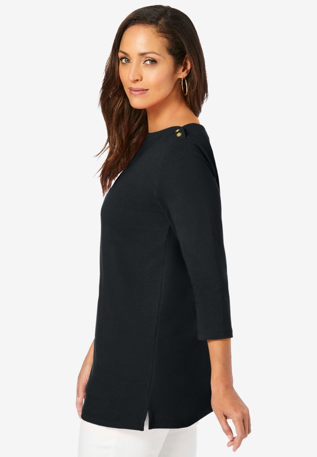 Stretch Cotton Boatneck Tunic image number 1