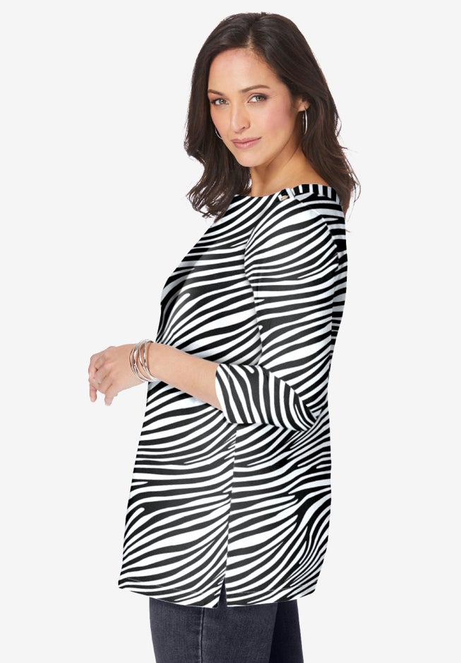 Stretch Cotton Boatneck Tunic image number 1