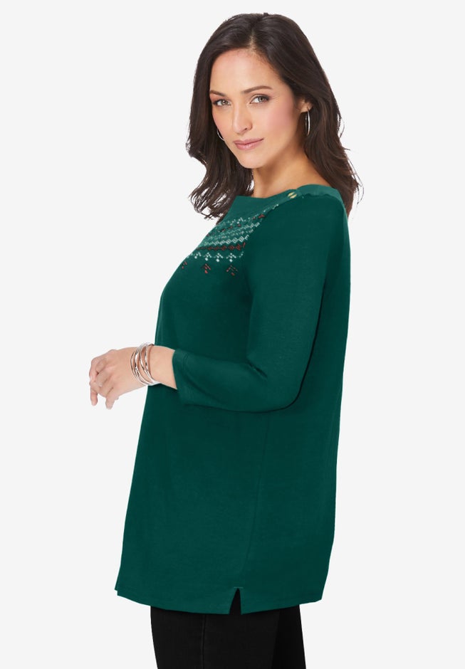 Stretch Cotton Boatneck Tunic image number 1