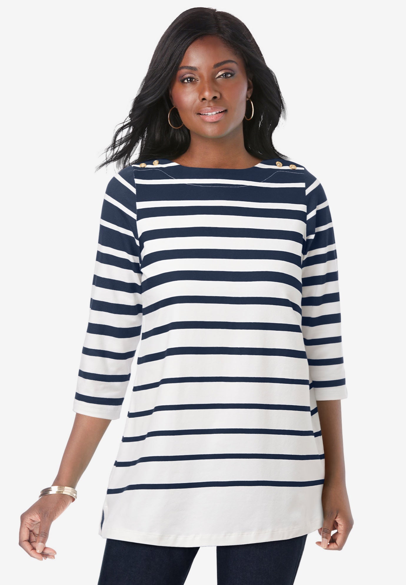Stretch Cotton Boatneck Tunic image number 0