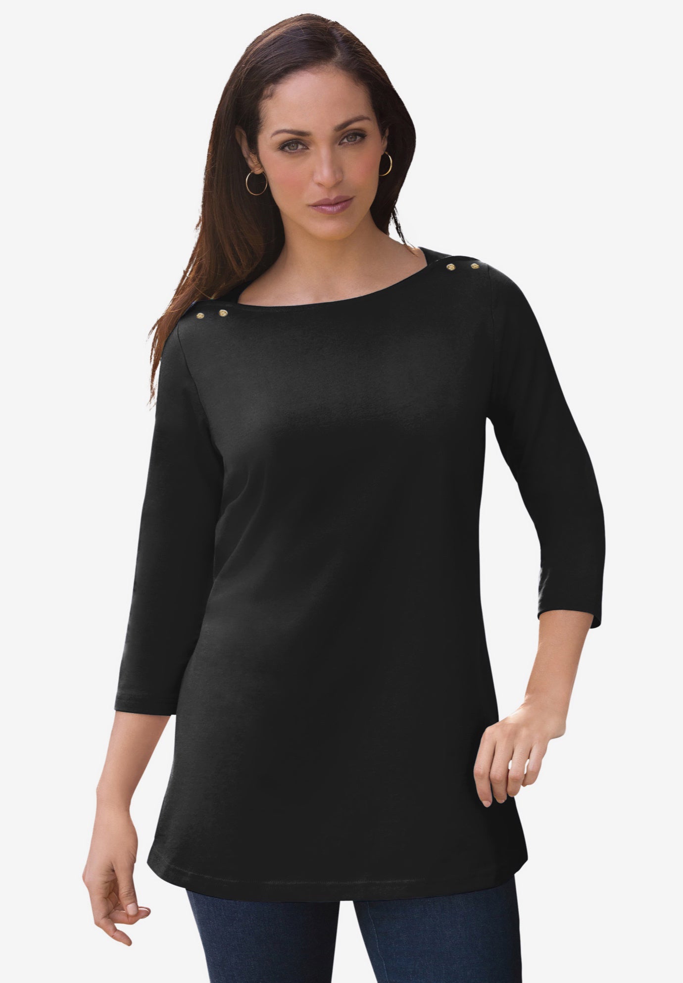 Stretch Cotton Boatneck Tunic image number 0