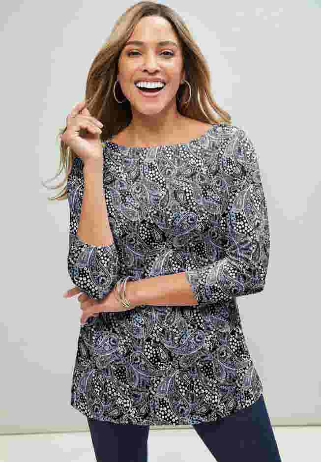 Stretch Cotton Boatneck Tunic image number 0
