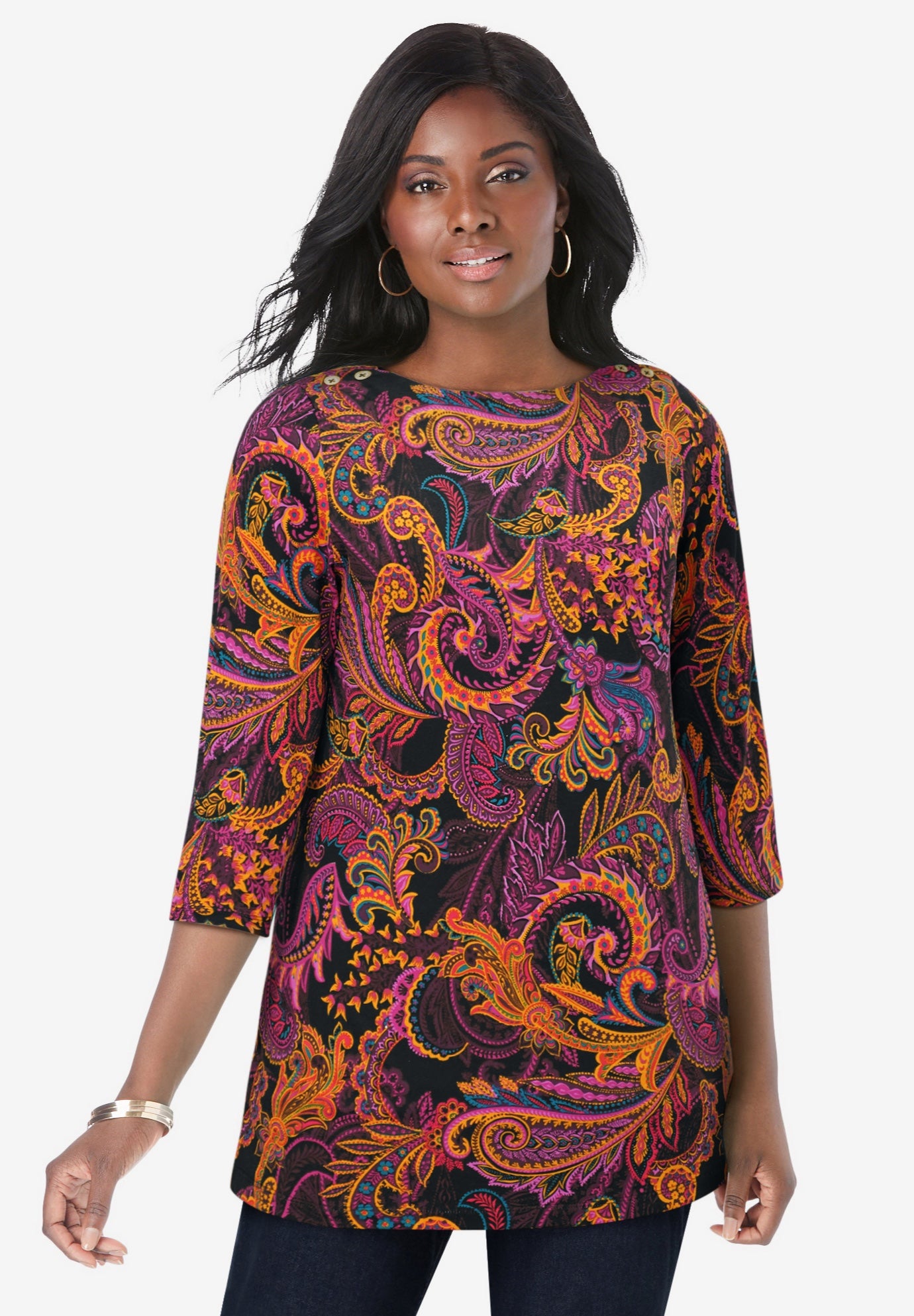 Stretch Cotton Boatneck Tunic image number 0