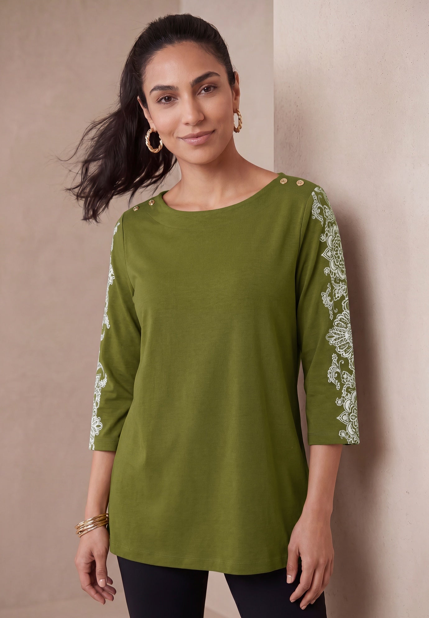 Stretch Cotton Boatneck Tunic image number 0