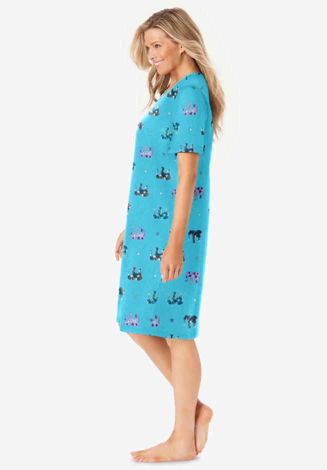 V-Neck Short Sleeve Knee-Length Cotton Sleepshirt image number 2