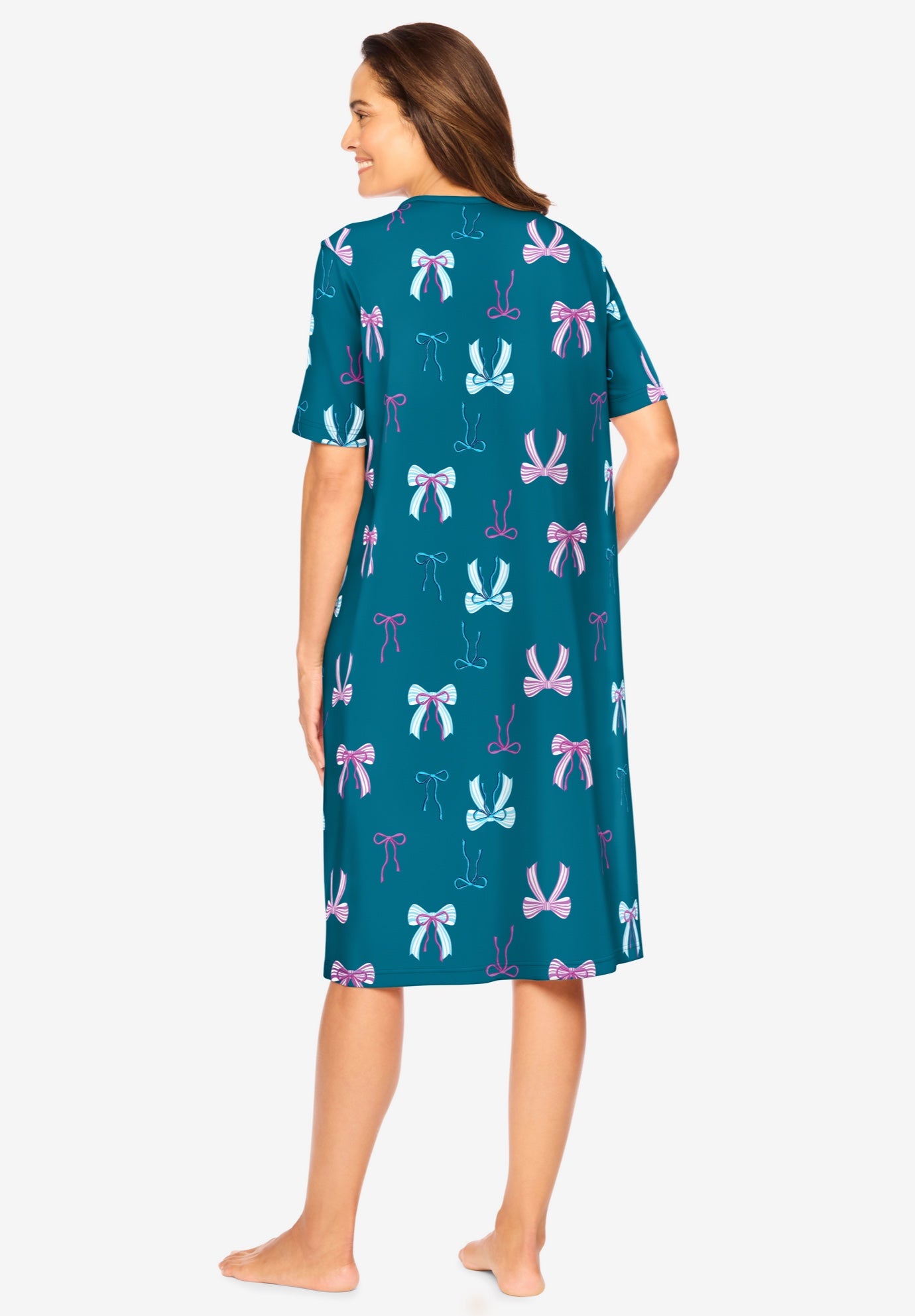 V-Neck Short Sleeve Knee-Length Cotton Sleepshirt image number 1