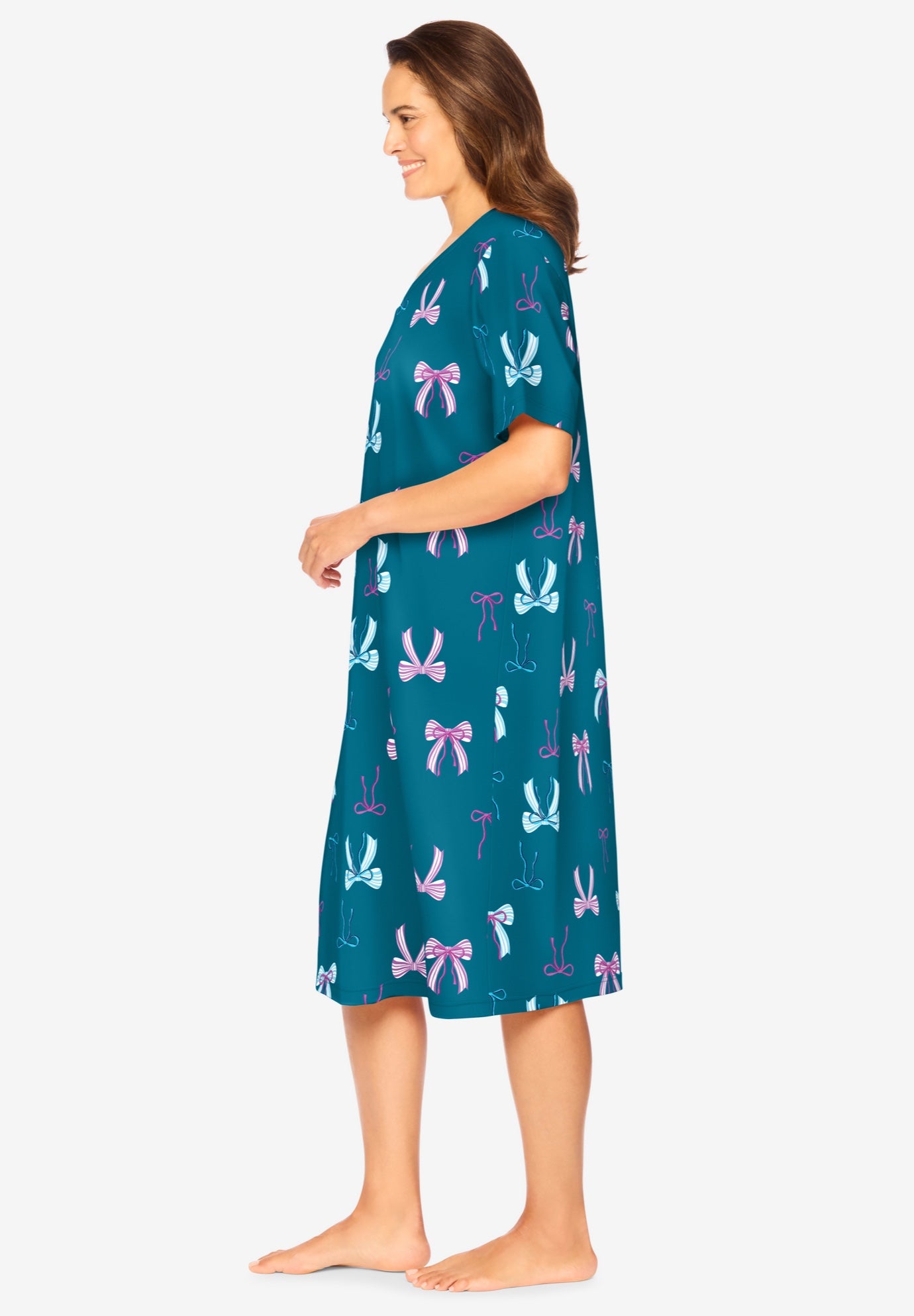 V-Neck Short Sleeve Knee-Length Cotton Sleepshirt image number 2
