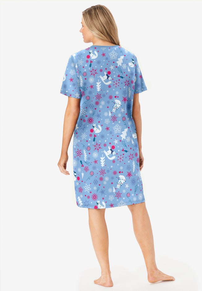 V-NECK SHORT SLEEVE KNEE-LENGTH COTTON SLEEPSHIRT image number 1