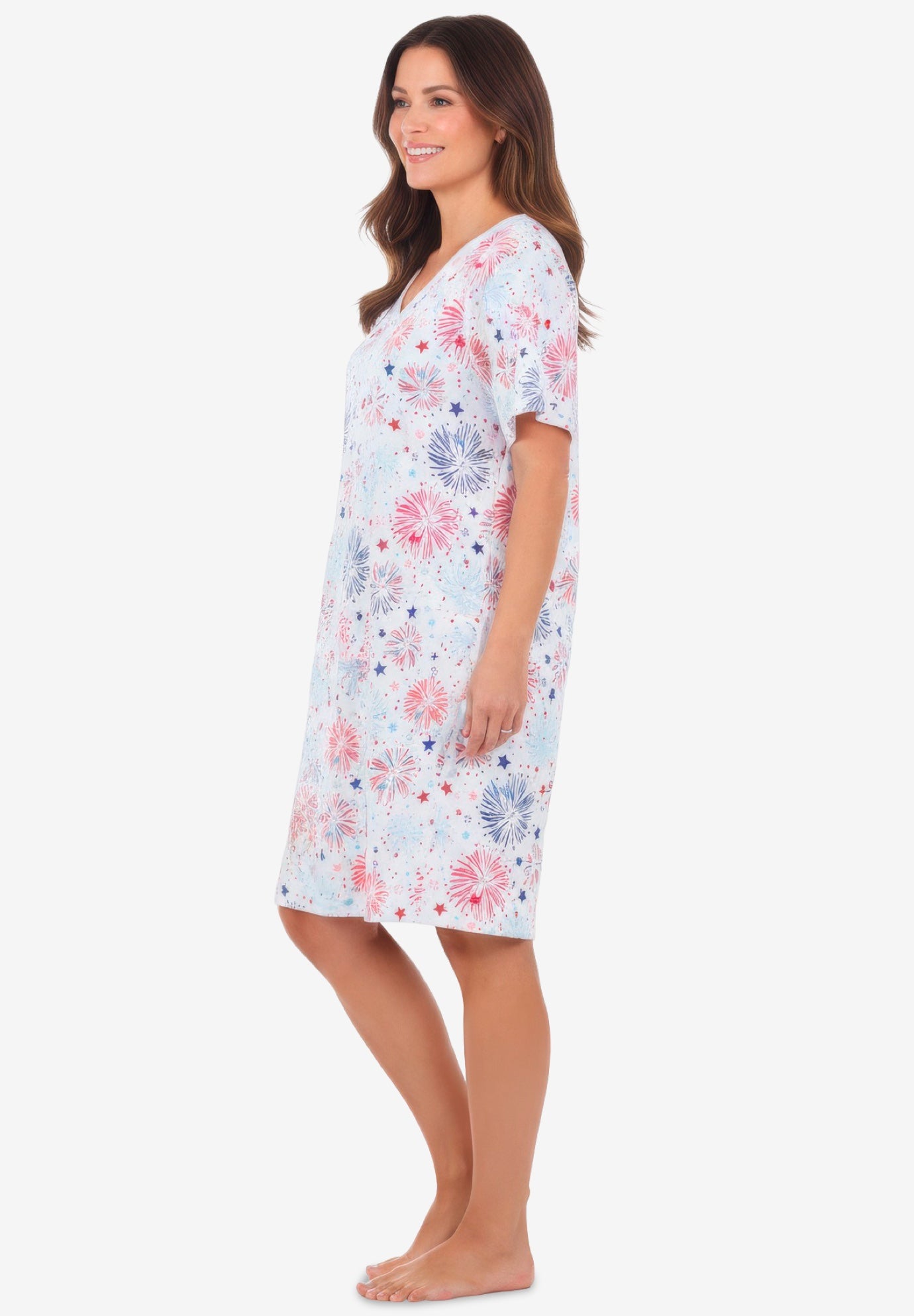 V-Neck Short Sleeve Knee-Length Cotton Sleepshirt image number 2