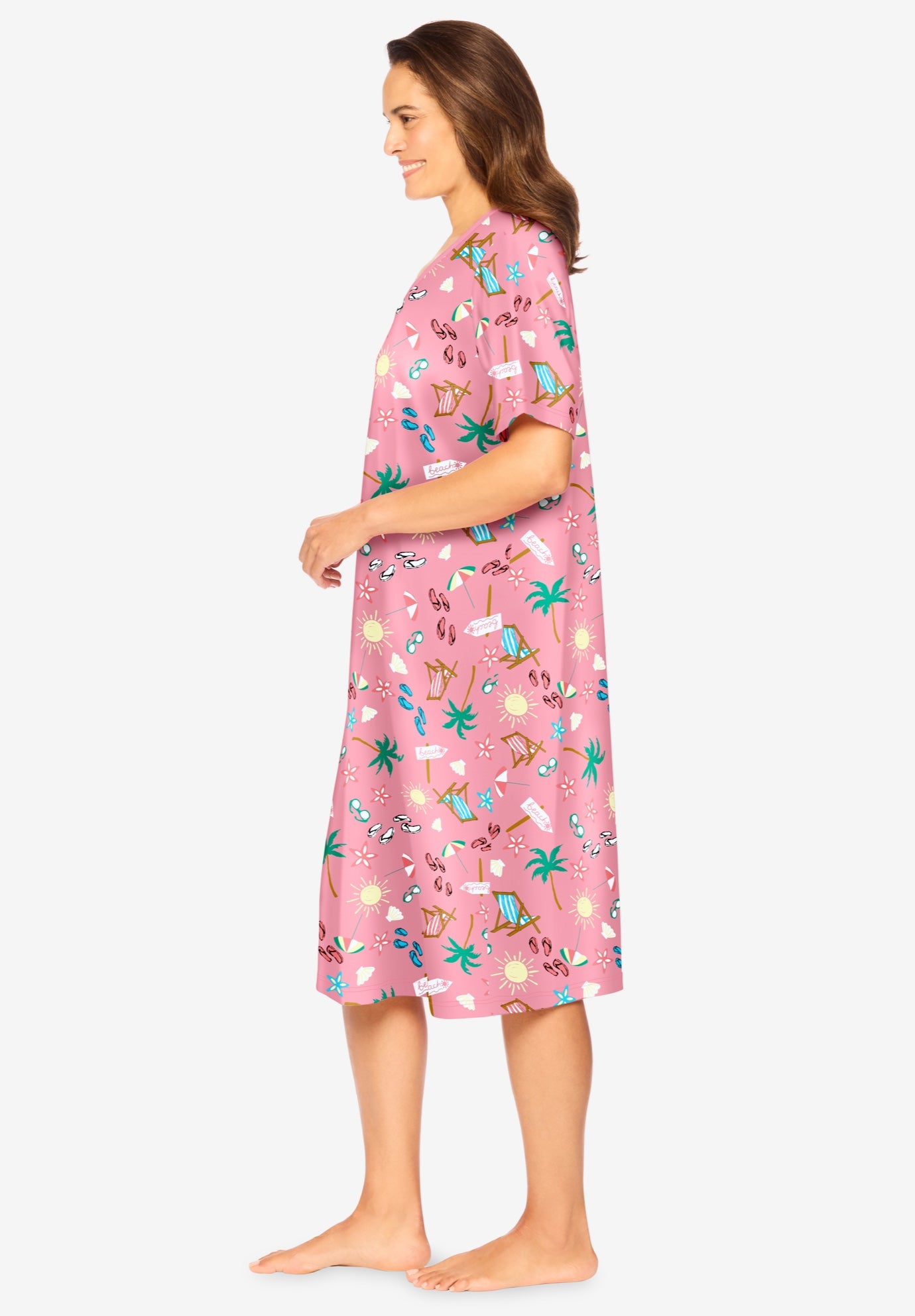 V-Neck Short Sleeve Knee-Length Cotton Sleepshirt image number 2