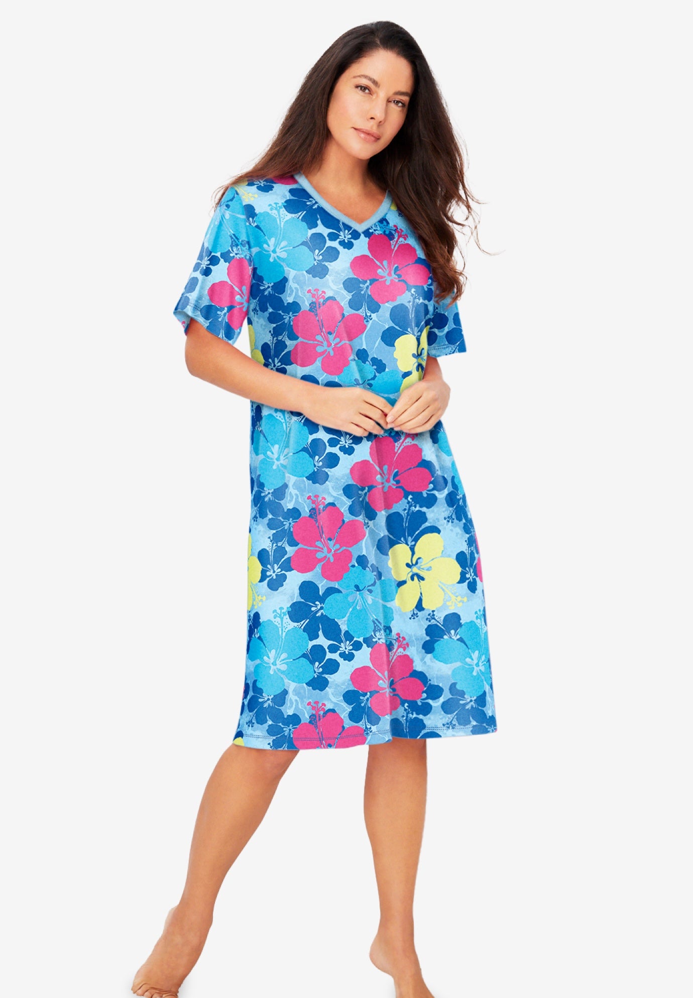 V-Neck Short Sleeve Knee-Length Cotton Sleepshirt image number 0
