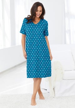 V-Neck Short Sleeve Knee-Length Cotton Sleepshirt