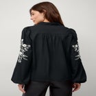 Notch V-Neck Contrast Embroidery Blouse image number null