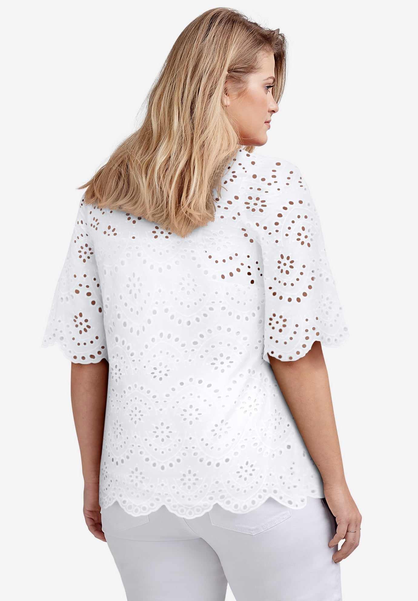 Scalloped Hem Eyelet Blouse image number 1