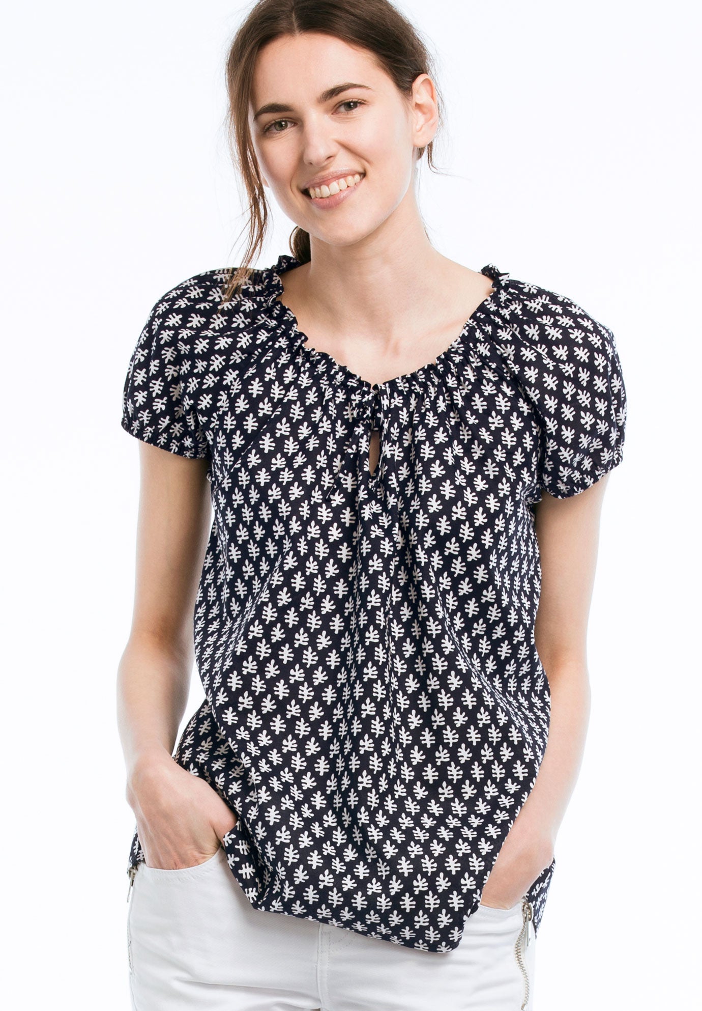 Keyhole Neckline Peasant Blouse image number 0
