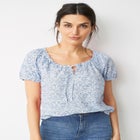 100% Cotton A-Line Peasant Blouse With Scoop Keyhole Neckline image number null
