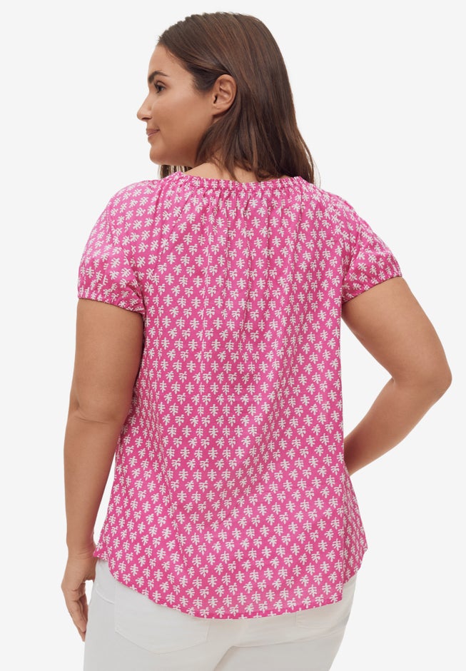 Keyhole Neckline Peasant Blouse image number 1