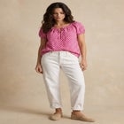 100% Cotton A-Line Peasant Blouse With Scoop Keyhole Neckline image number 0