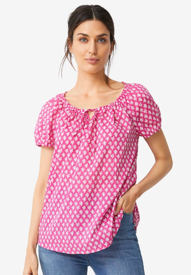 Keyhole Neckline Peasant Blouse image number 0