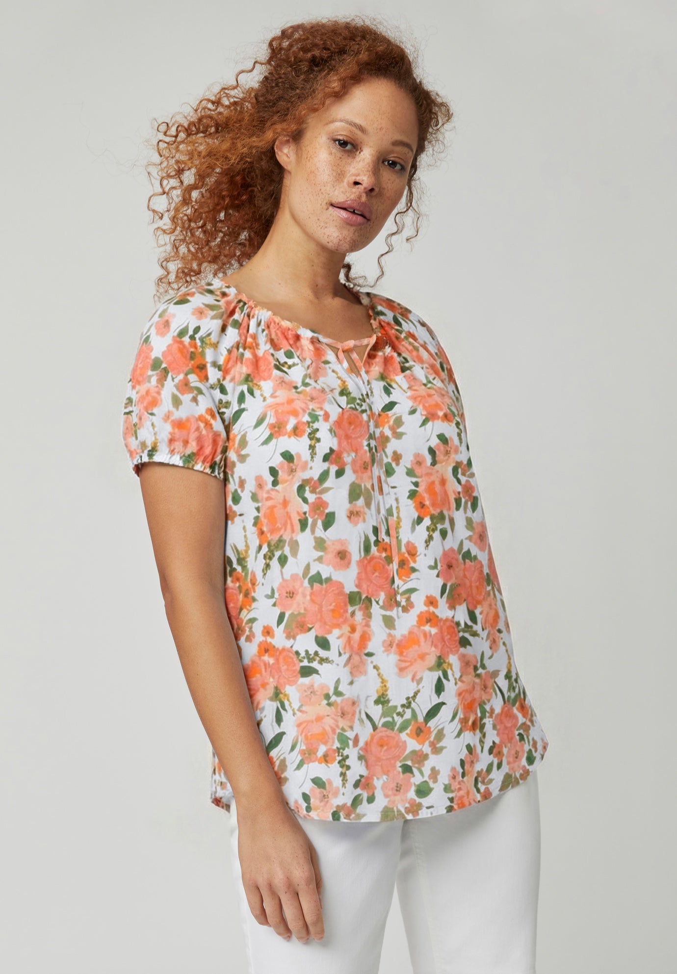 Keyhole Neckline Peasant Blouse image number 0