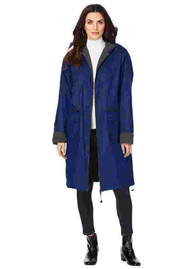 Hooded Long Nylon Jacket with Fleece Lining image number 0