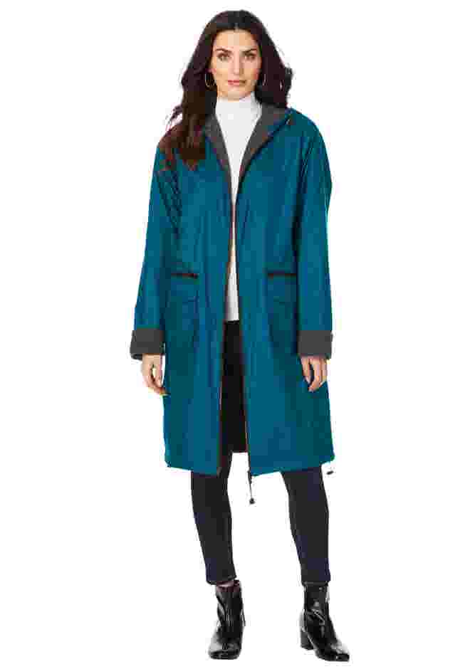 Hooded Long Nylon Jacket with Fleece Lining image number 0