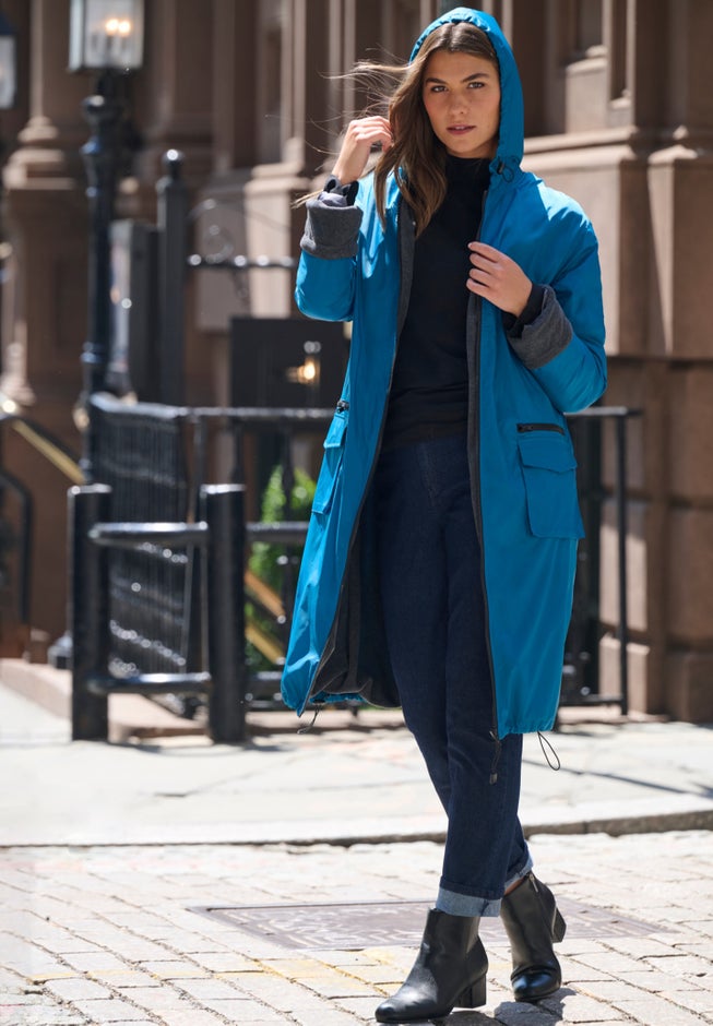 Plus Size Knee Length Hooded Nylon Jacket image number 4