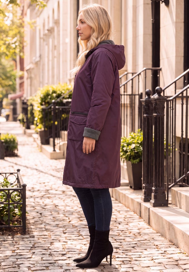Plus Size Knee Length Hooded Nylon Jacket image number 1