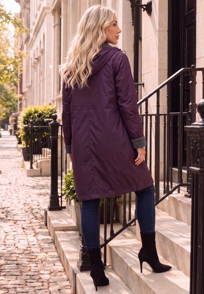 Plus Size Knee Length Hooded Nylon Jacket image number 2
