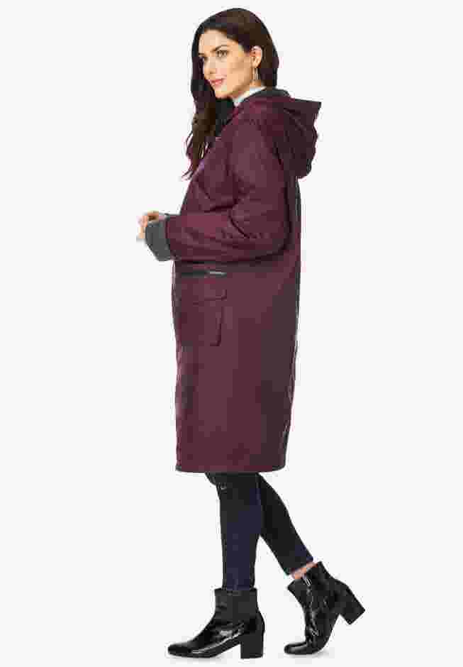 Hooded Long Nylon Jacket with Fleece Lining image number 2