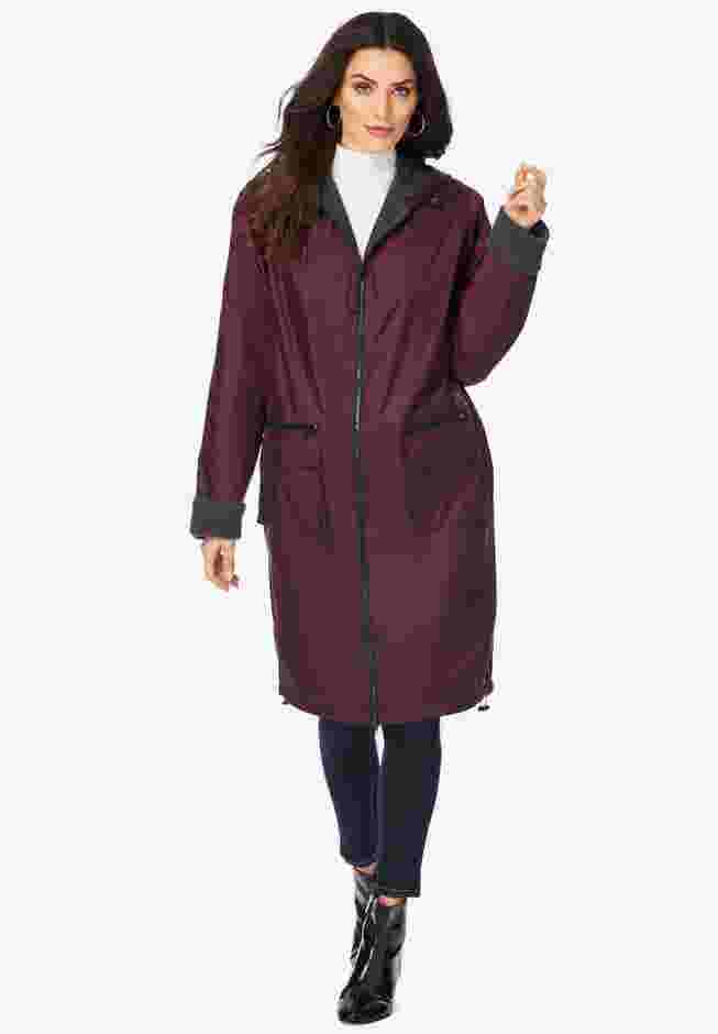 Hooded Long Nylon Jacket with Fleece Lining image number 3