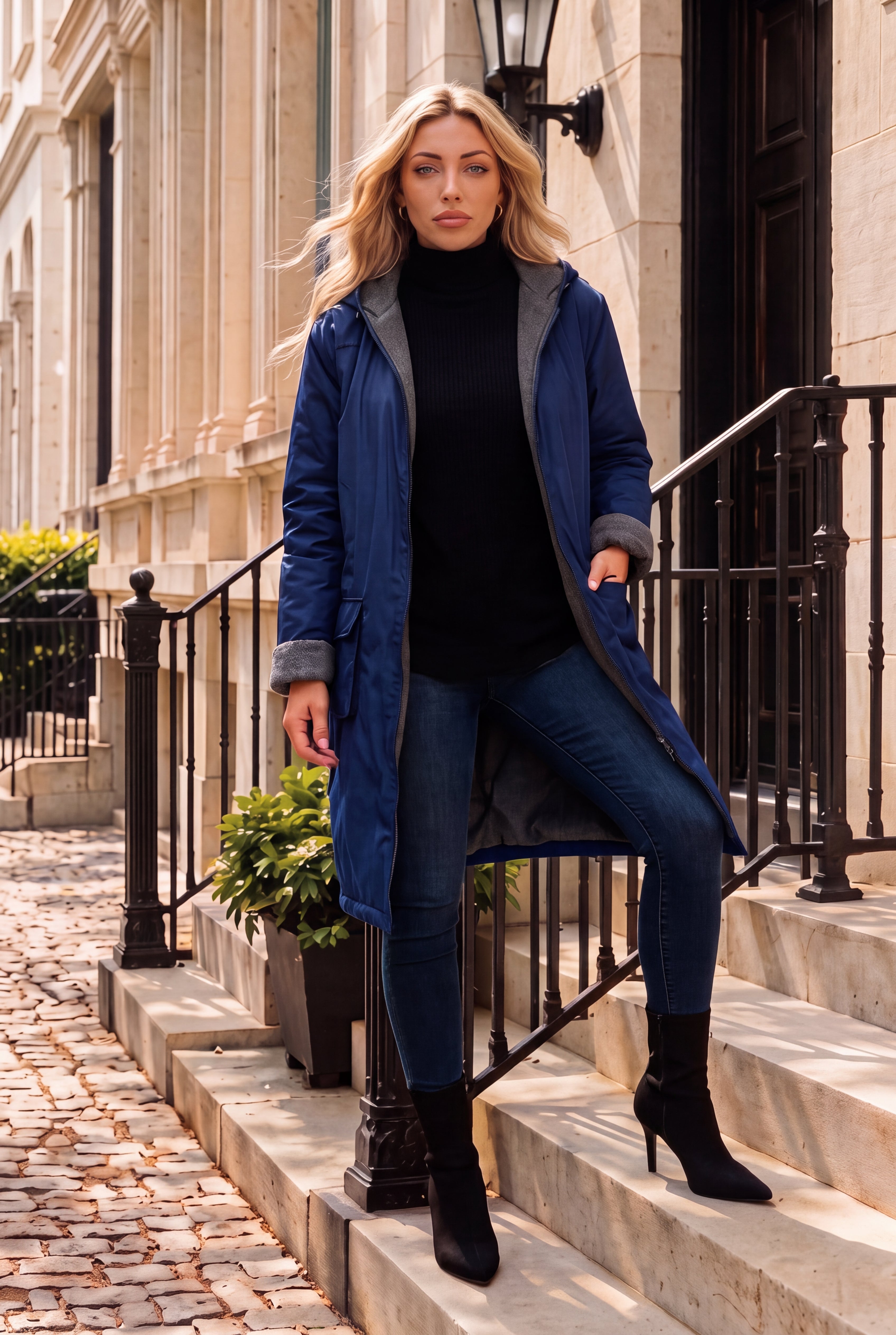 Plus Size Knee Length Hooded Nylon Jacket image number 0