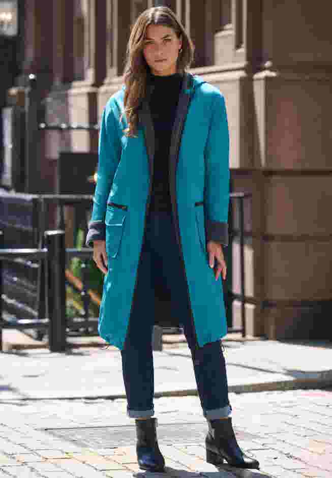 Hooded Long Nylon Jacket with Fleece Lining image number 0