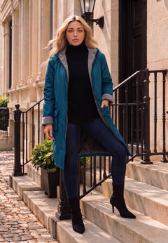 Plus Size Knee Length Hooded Nylon Jacket