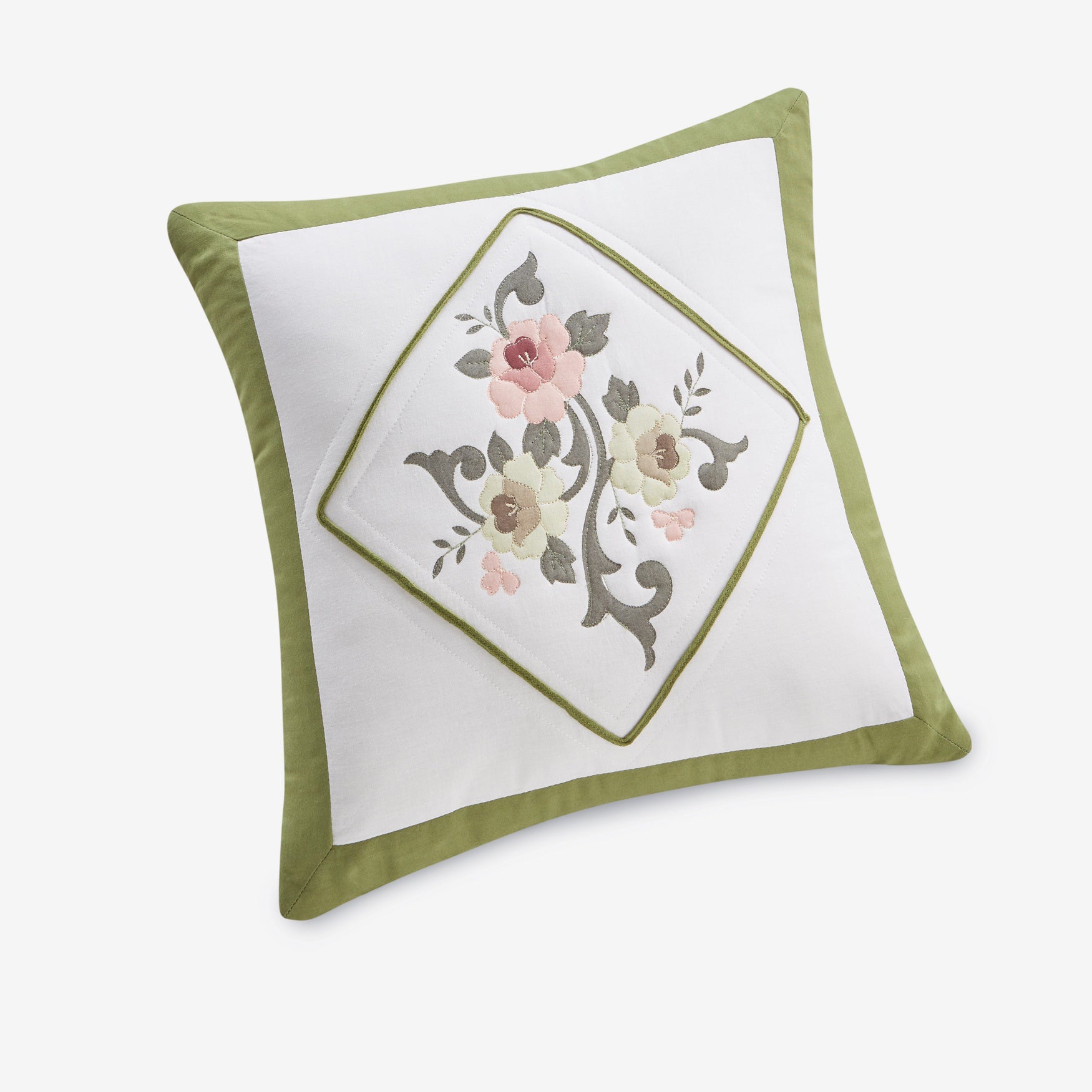 Ava Embroidered Cotton 16" Square Pillow image number 0
