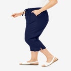 Seersucker Pull-On Elastic-Waist Capri Pants image number null