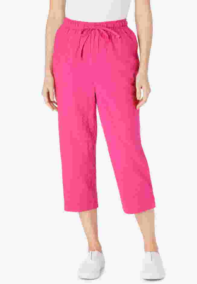 Womens Plus-Size Seersucker Pull-On Elastic-Waist Capri Pants image number 0