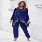 Plus-Size Long Sleeve Floral Beaded Georgette Three-Piece Pant Set image number null
