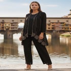 Plus-Size Long Sleeve Floral Beaded Georgette Three-Piece Pant Set image number null