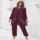 Plus-Size Long Sleeve Floral Beaded Georgette Three-Piece Pant Set image number null