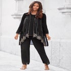 Plus-Size Long Sleeve Floral Beaded Georgette Three-Piece Pant Set image number null