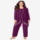 Plus-Size Long Sleeve Floral Beaded Georgette Three-Piece Pant Set image number null