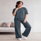 French Terry Wide Leg Sweatpants With Drawstring Elastic Waistband image number null
