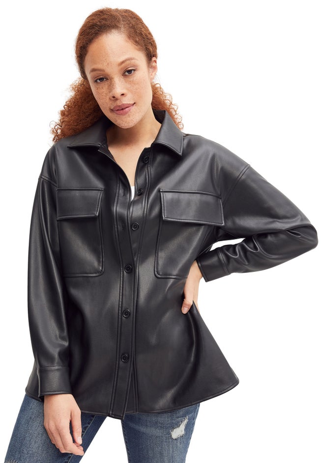 Faux Leather Shirt Jacket image number null