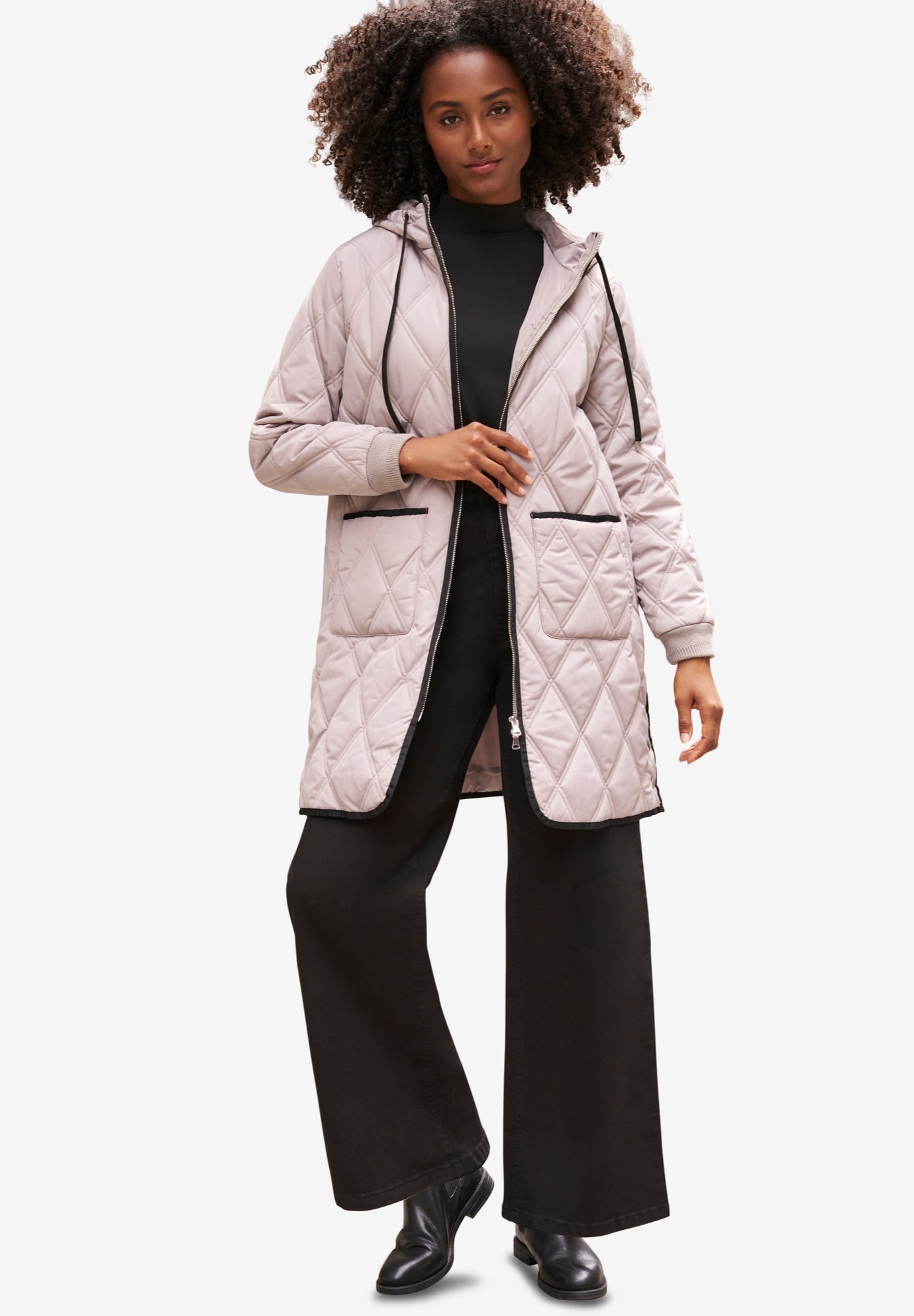 Long Quilted Hooded Jacket image number 0